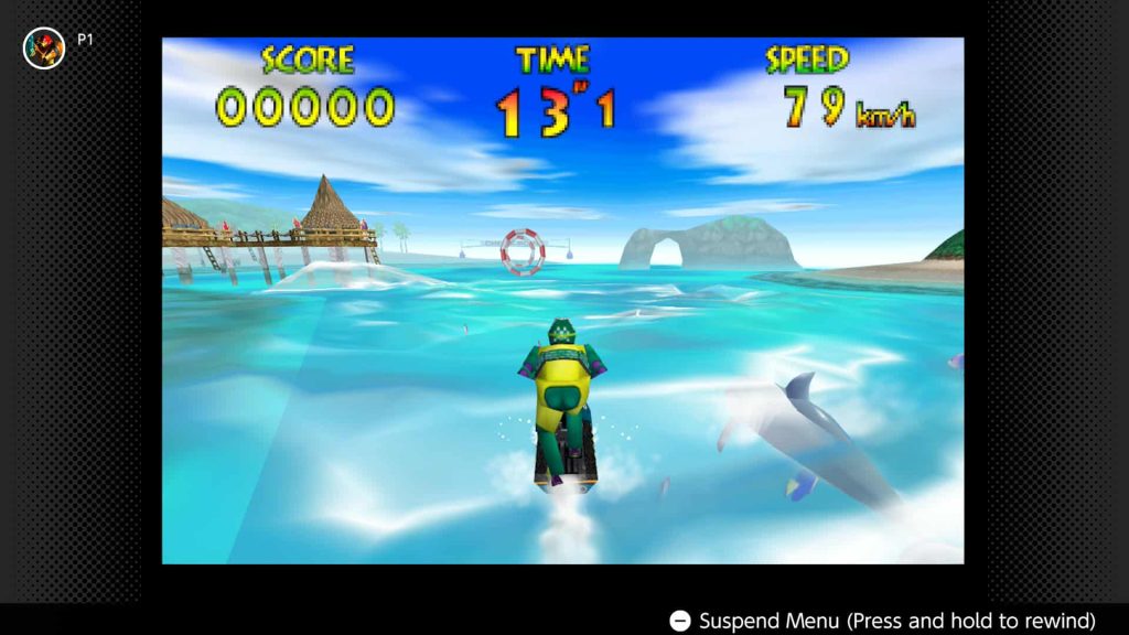 Screenshot of dolphin in 'Wave Race 64' as seen on Nintendo Switch 2 (Outrun Gaming: Nintendo's 'Wave Race 64' Is a Once-in-a-Lifetime Game) 