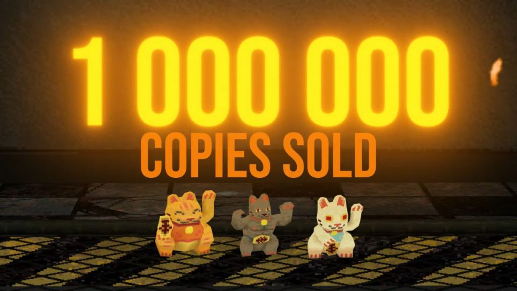 Screenshot from  | Outrun Gaming'CloverPit' Hard Mode Update trailer shows '1,000,000 copies sold' message (Outrun Gaming: KA-CHING! Indie slots roguelite 'CloverPit' sells 1 million copies)
