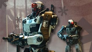 Edited image from 'Call of Duty: Black Ops 7' shows The Guild's robo-soldiers with geometric, grungy background (Outrun Gaming: Can’t-Miss New Game Releases for November 2025)