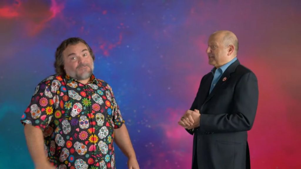 Actor Jack Black (left) and Illumination CEO Chris Meledandri (right) as seen in Nintendo | Outrun Gaming's 'The Super Mario Galaxy Movie' Direct presentation (Outrun Gaming: Everything you missed from 'The Super Mario Galaxy Movie' Nintendo Direct)