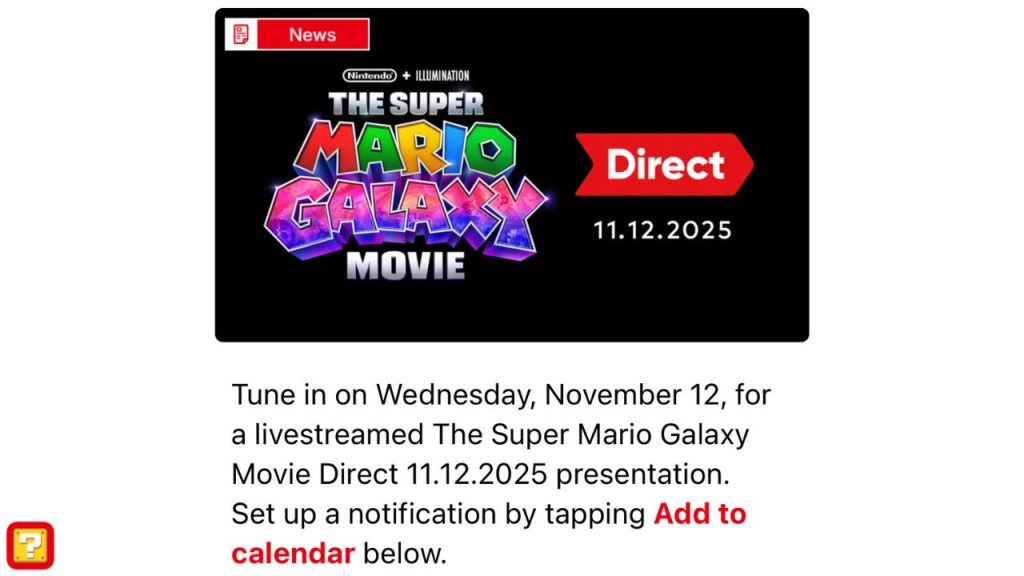 'The Super Mario Galaxy Movie' Nintendo Direct announcement as seen on Nintendo Today! app (Outrun Gaming: | Outrun Gaming'The Super Mario Galaxy Movie' Nintendo Direct announcement as seen on Nintendo Today! app (Outrun Gaming: Nintendo Direct for 'The Super Mario Galaxy Movie' announced)