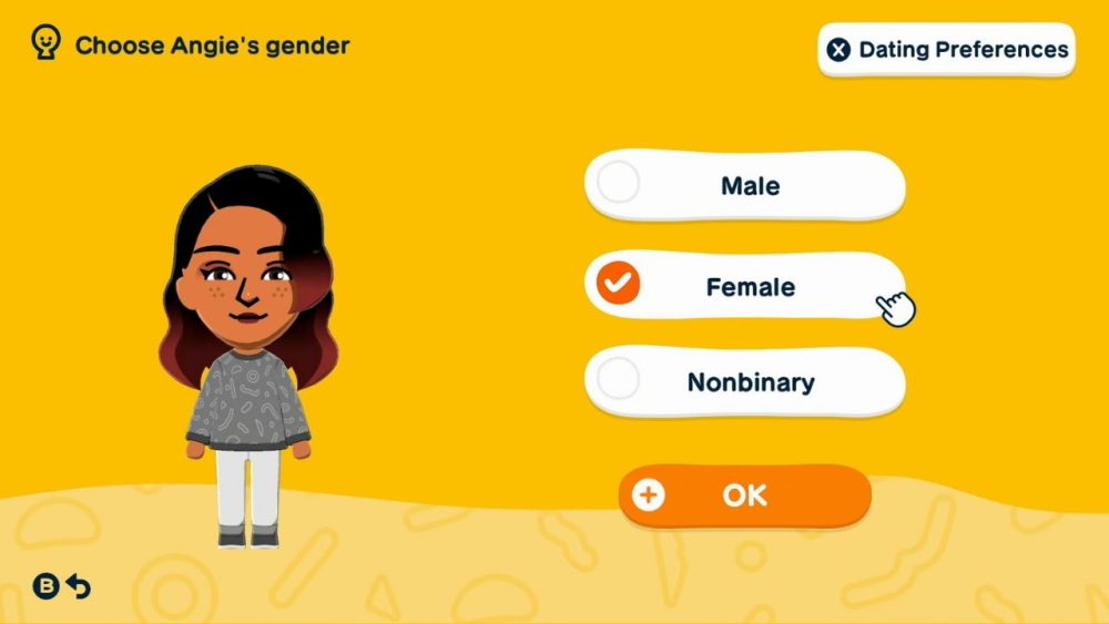 Screenshot from  | Outrun Gaming'Tomodachi Life: Living the Dream' Nintendo Direct presentation shows character gender selection
