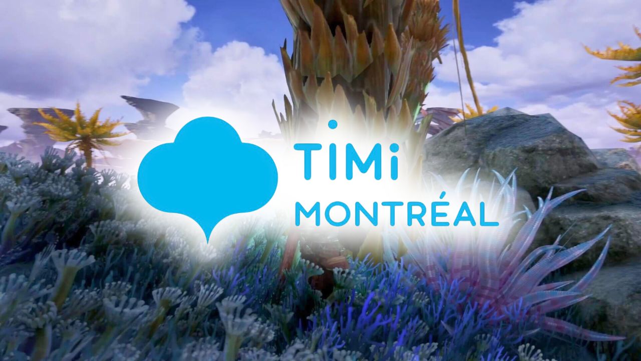 TiMi Montreal / Monster Hunter Outlanders 🎮 Outrun Gaming TiMi Montreal logo shown center-foreground over still image from studio's 'Monster Hunter Outlanders' 🎮 Outrun Gaming