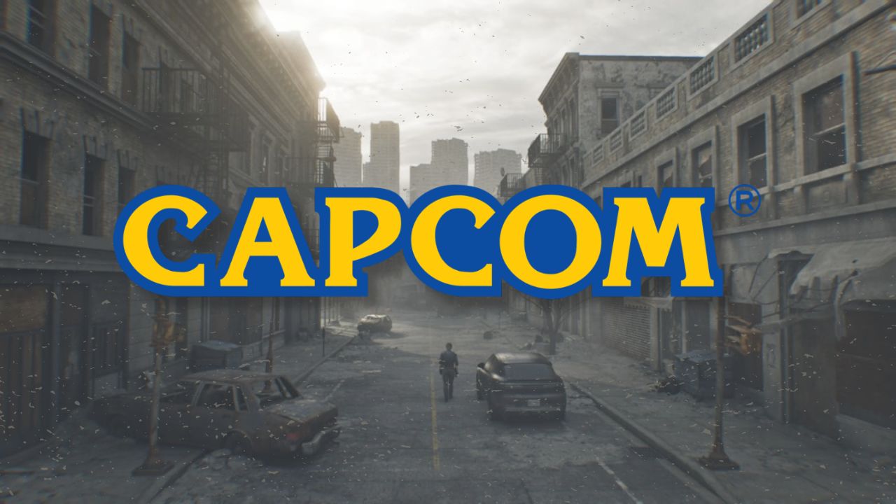 Capcom logo shown center-foreground over Resident Evil's infamous Raccoon City 🎮 Outrun Gaming