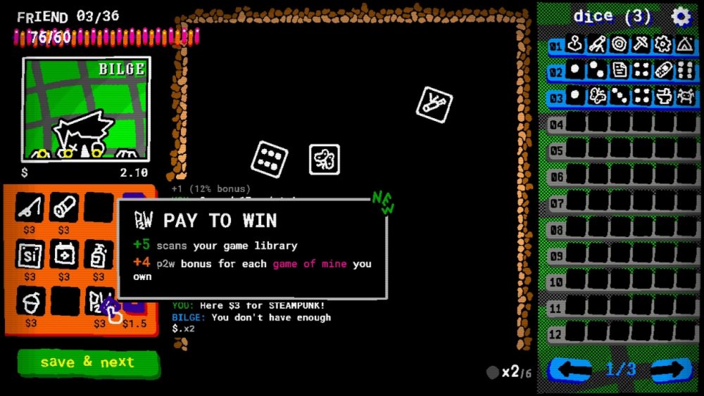 STICKER/BALL's CRT TV-inspired gameplay shows sticker with a 'Pay to Win' ability, allowing players with other bilge games to pick up some extra points
