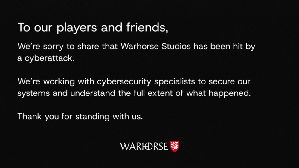 Warhorse Studios | Outrun Gaming' Oct. 27 cyberattack announcement (© Warhorse Studios; X)