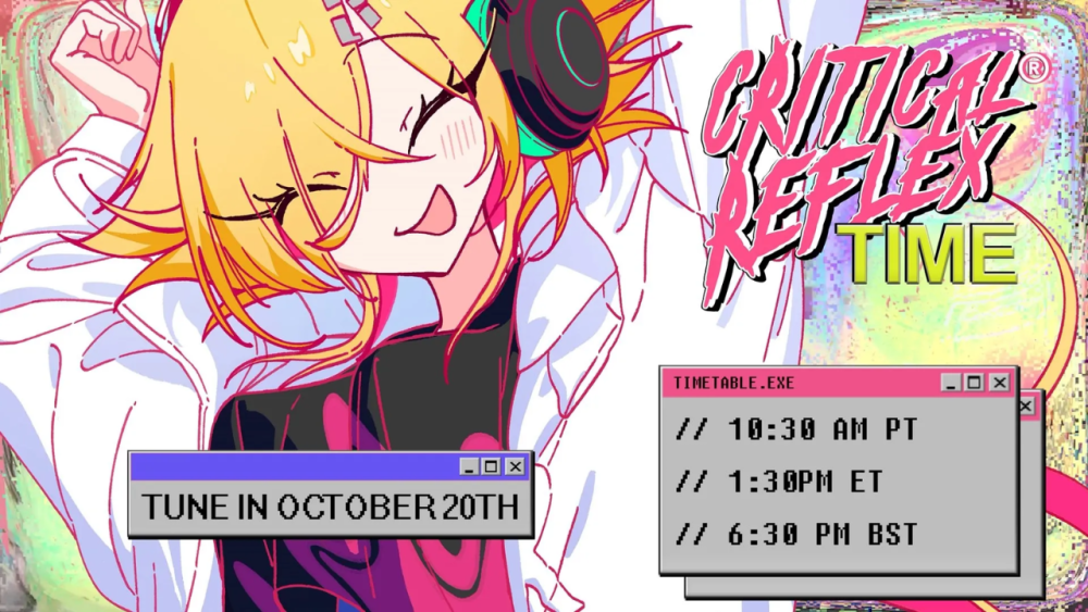 'CRITICAL REFLEX TIME' promo image (© Critical Reflex) | Outrun Gaming 'CRITICAL REFLEX TIME' promo image shows event logo, time, date (© Critical Reflex) | Outrun Gaming'CRITICAL REFLEX TIME' promo image shows event logo, time, date (© Critical Reflex)